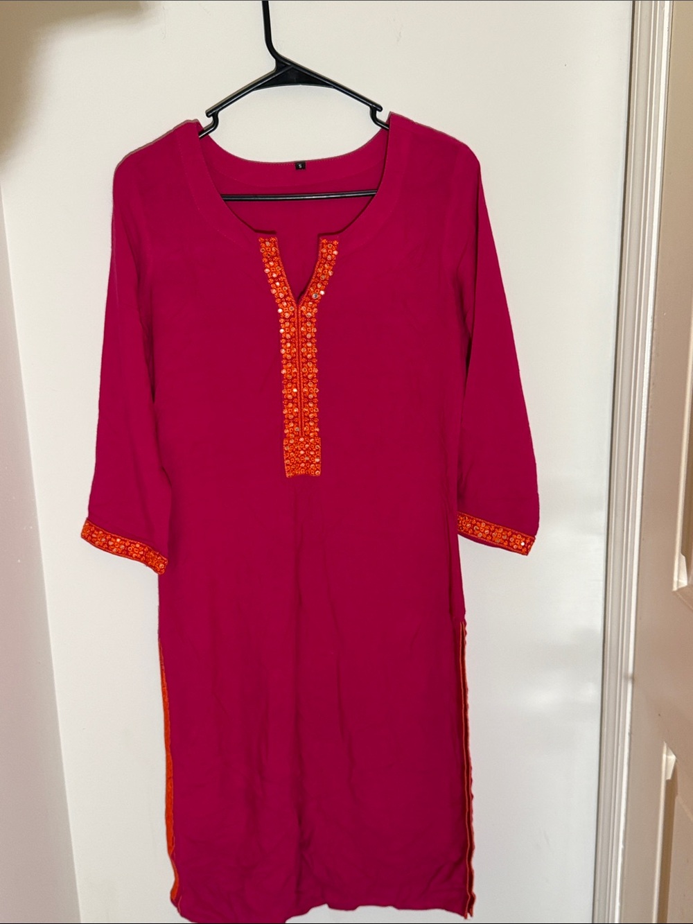 Women’s Magenta kurti Embroidered handmade dress